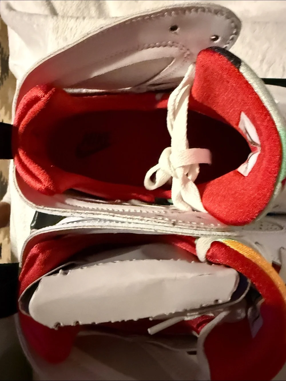 2015 Jordan 7 Retro White Sneakers with Red, Green & Orange Accents